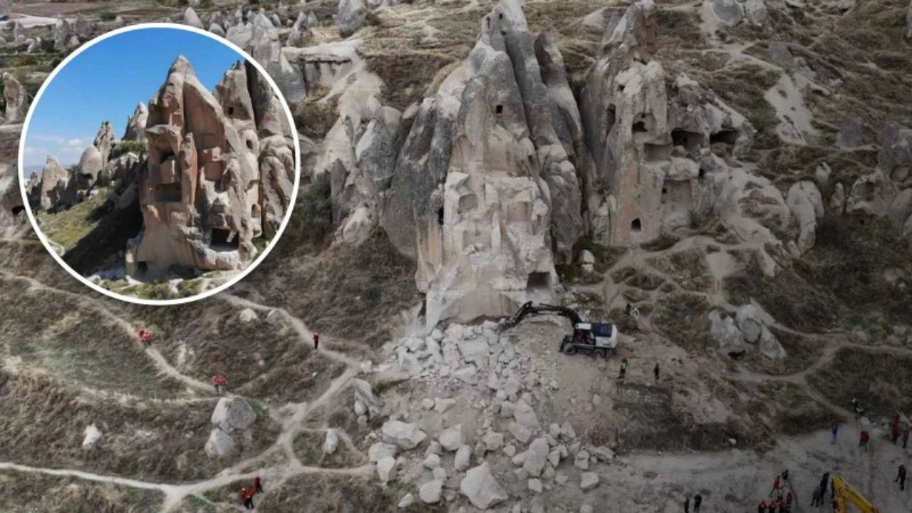 Kapadokya’daki Kaya Faciasının Öncesi Ve Sonrası Havadan Görüntülendi